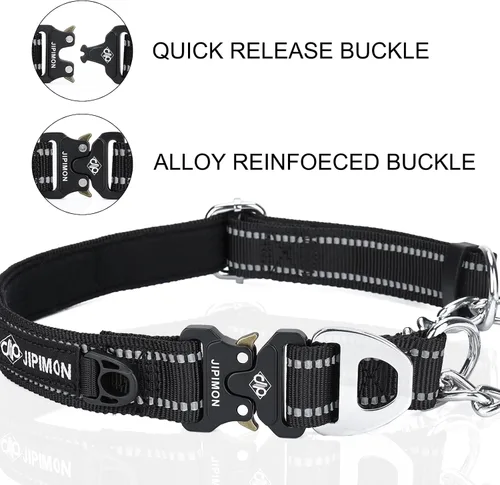 Vista 4 de Collar Martingala para perros con cadena de acero inoxidable (S, negro) Ajustable, a prueba de escapes, costuras reflectantes para paseos