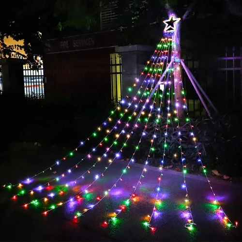 Vista 7 de Luces de estrella para decoración de Navidad al aire libre, 320 LED, 16.4 pies, luces de cadena para árbol de Navidad con topper de estrella