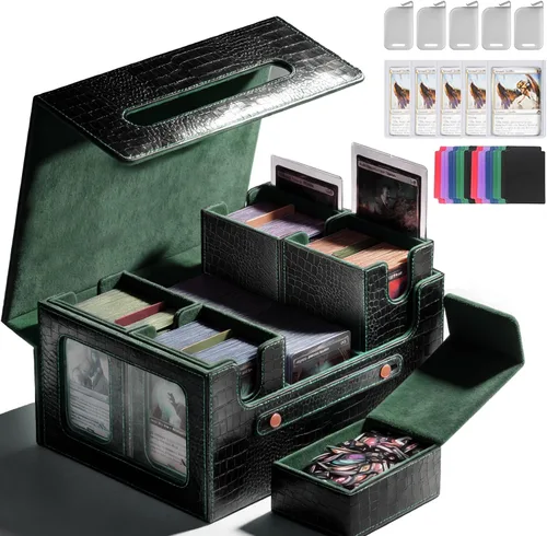 Vista 9 de MTG Commander Deck Box, 4-in-1 Trading Card Storage Case fits 400+ Double Sleeved Cards, Premium PU Leather Deck Box MTG with Display Window & 4