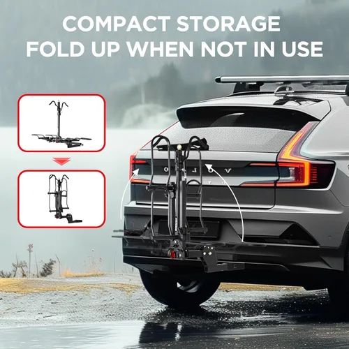 Vista 4 de Young 2 Bike Rack Basculante Montado en Enganche con Pedal Conveniente para Automóviles, SUVs y Camiones, Se Adapta a Enganches de 1.25" y 2