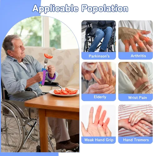 Vista 4 de Juego de utensilios adaptativos, juego de 2 cucharas y tenedores para ancianos, utensilios con peso para temblores de manos, debilidad de artritis