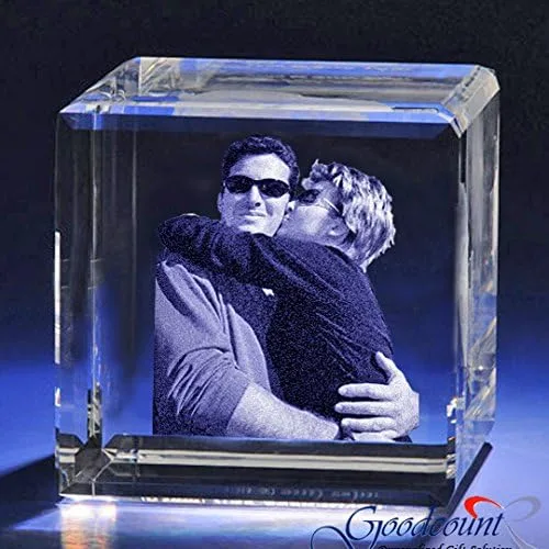 Vista 3 de Cubo plano de cristal grabado personalizado A1804, Vidrio