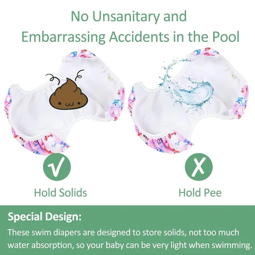 Vista 5 de Wegreeco Pañal de natación reutilizable ajustable para bebés y niños pequeños (sirena, grande, paquete de 3)