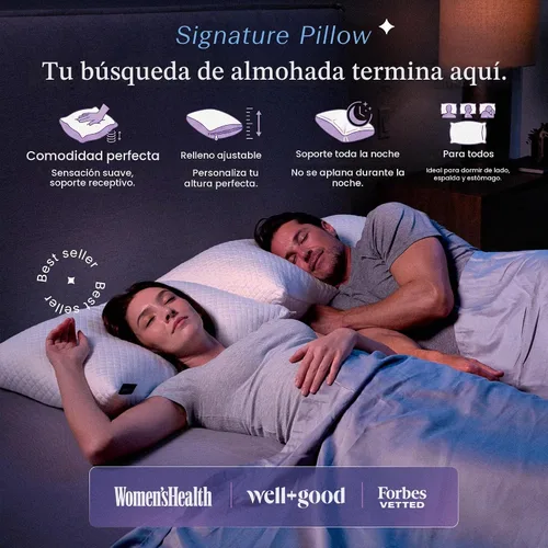 Vista 2 de DreamyBlue Almohada Signature con Loft Ajustable • Relleno de Espuma Viscoelástica Triturada • Alineación Neutra para Personas que Duermen de Lado