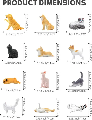 Vista 4 de RECUR Figuras de animales de gatos y perros, figura en miniatura para tartas, 100% pintada a mano, mini figura de mascotas para niños, 12
