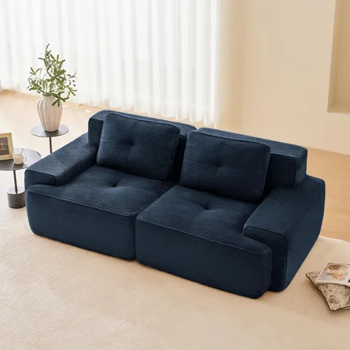 Vista 105 de Sofá moderno comprimido sin armazón de 116", sofás seccionales de 3 plazas para sala de estar, sofá seccional modular de pana verde nube, espuma