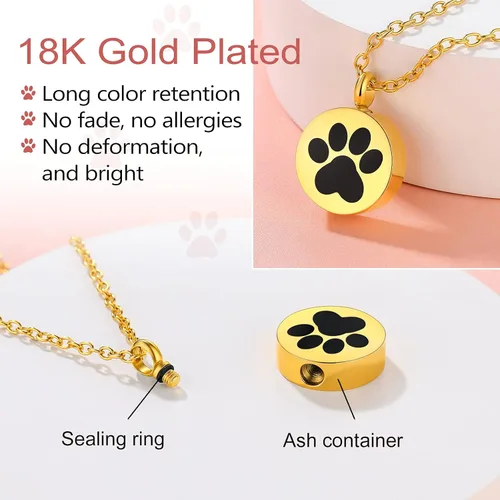 Vista 39 de FindChic Collares personalizados con urna para cenizas, barra vertical, gato, luna, reloj de arena, garra de perro, acero inoxidable, chapado en oro