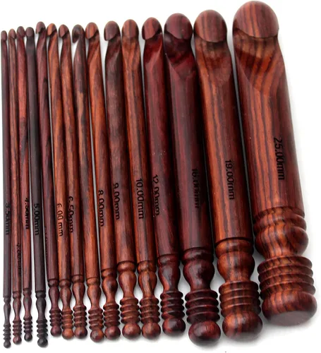 Vista 8 de Juego de 15 ganchos de madera para ganchillo – Mango ergonómico de madera suave mango ganchillo agujas de tejer – Mango de ganchillo de ganchillo