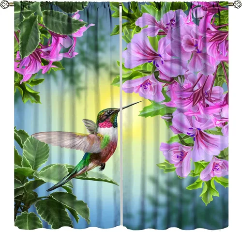 Vista 20 de Cortinas opacas de flores de colibrí, para dormitorio y sala de estar, diseño estético rústico y moderno, juego de 2 paneles, 42 x 45 pulgadas