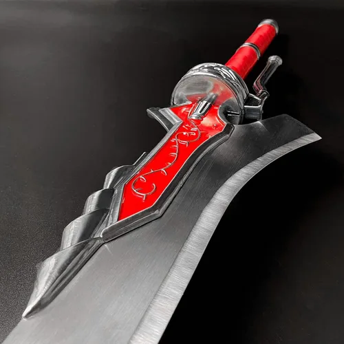 Vista 6 de Espada de fantasía antidemonio de Devil Cry Nero's Red Queen de 51 pulgadas con soporte de madera