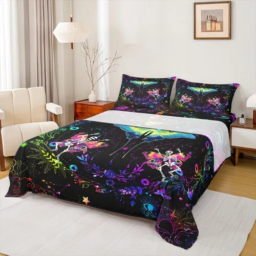 Vista 36 de Erosebridal Juego de sábanas tamaño individual con estampado de luna, diseño de flores de loto, color morado degradado, juego de sábanas orientales