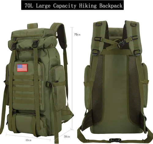 Vista 4 de Mochila de senderismo de 70 l para hombres impermeable militar camping mochila viaje mochila Verde Armada (ArmyGreen)