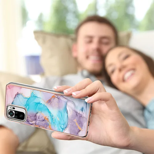 Vista 2 de XYX Funda para Xiaomi Redmi Note 10s, diseño de mármol brillante TPU IMD parachoques híbrido a prueba de golpes funda protectora para Redmi Note azul