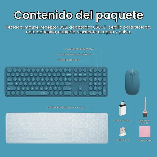 Vista 9 de Conjunto de teclado y mouse inalámbrico lindo para PC/Ordenador portátil/Windows/Mac/Tablets, ultradelgado 2.4GHz USB inalámbrico de tamaño Azul