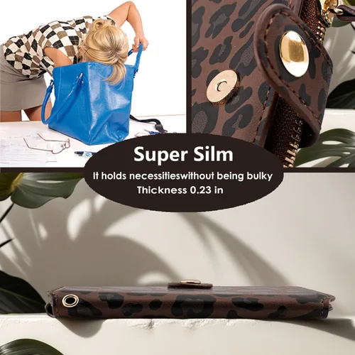 Vista 8 de Cartera con llavero, tarjetero con bloqueo RFID de piel, funda para tarjetas de crédito con cremallera para mujer