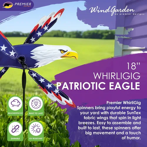 Vista 2 de Whirligig Spinner Patriotic Eagle de 18 pulgadas, diseño audaz de temática estadounidense, decoración exterior resistente a la intemperie, duradero