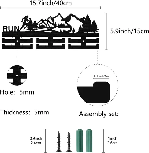 Vista 2 de CREATCABIN Soporte para medallas de carrera, soporte para medallas deportivas, estante de pared montado en la pared, más de 30 medallas, bosque