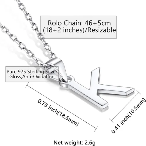 Vista 3 de SILVERCUTE Initial NecklaceEarrings for Women Girls, Hypoallergneic 925 Sterling Silver Fine Jewelry, Cute Dainty Name Chain Choker, Letter Pendant