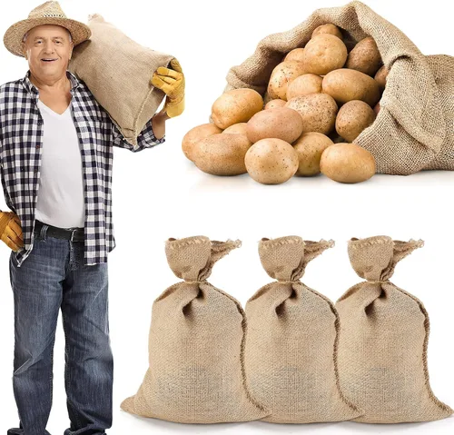 Vista 8 de 4 bolsas de arpillera natural transpirables de 14 x 20 pulgadas con cuerda