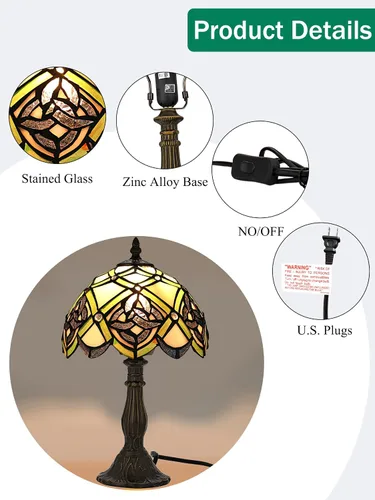 Vista 5 de KY&BOSAM Lámpara de Mesa Celta Irlandesa Tiffany Estilo Trébol Lámpara de Escritorio Luz Nocturna de Vidrio Emplomado 14 Pulgadas de Alto 8 Pulgadas