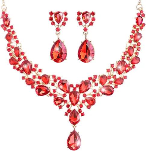 Vista 15 de Hicarer Conjunto de joyas de cristal en forma de lágrima nupcial para mujer, collar, aretes, boda Negro