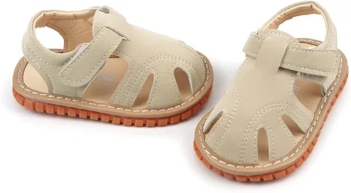 Vista 5 de SOFMUO Sandalias chirriantes antideslizantes con suela de goma suave y puntera cerrada, zapatos de verano al aire libre para niños pequeños