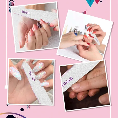 Vista 5 de Grano 80/80, 12 limas de uñas para tableros de gel de extensión de uñas de polietileno, para uñas acrílicas, gruesas para uñas postizas