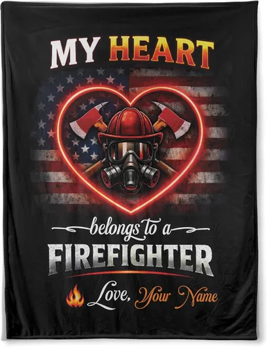 Vista 10 de Manta de bombero personalizada, regalo de línea fina roja con nombre personalizado, manta patriótica de bombero para hombres, idea del día