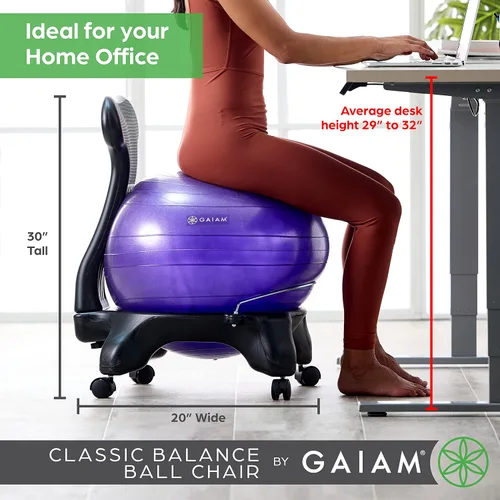 Vista 3 de Gaiam - Silla clásica de balón, asiento de estabilidad (negro)
