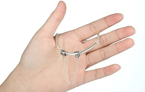 Vista 3 de Abalorio de cadena de seguridad de plata de ley 925 apto para pulseras y collares de moda, Plata esterlina