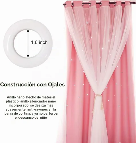 Vista 5 de UNISTAR - 2 paneles de cortinas opacas y transparentes con estrellas para dormitorio de niñas, niños, habitación de bebé, cortinas de doble capa