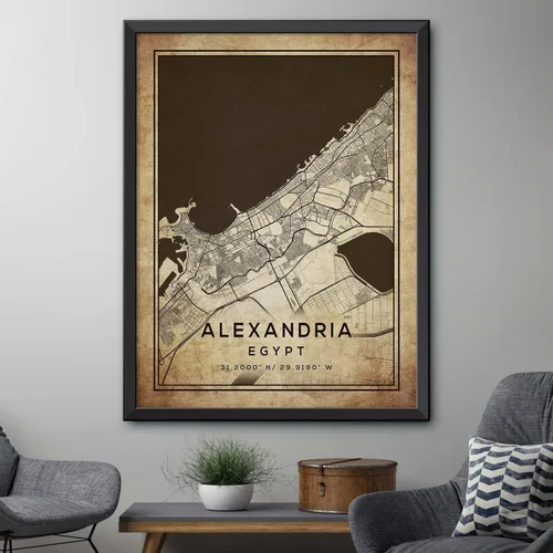 Vista 4 de Mapa de Alejandría, Egipto, Vintage Western (8x10)
