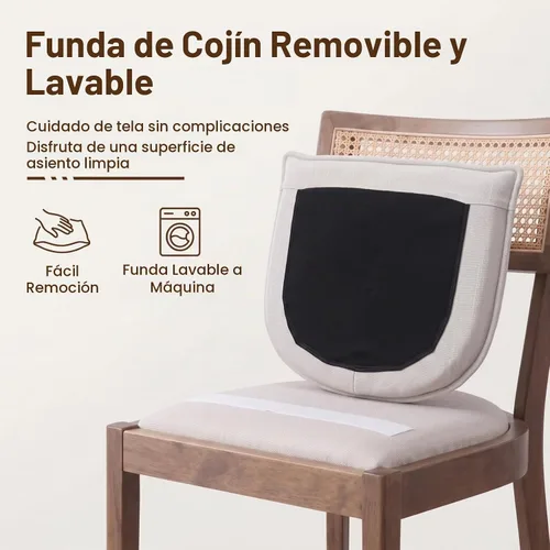 Vista 4 de Juego de 2 taburetes de bar de ratán de 26 pulgadas de madera Beige