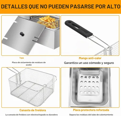 Vista 2 de Winado Freidora eléctrica 10QT, freidora de acero inoxidable con cesta y tapa
