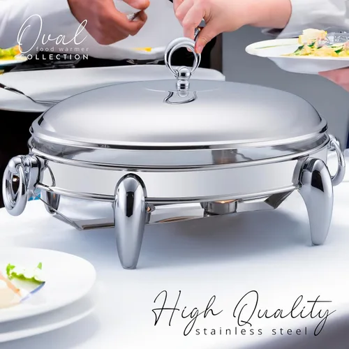 Vista 2 de Juego de bufé de 3 cuartos de galón Calentadores de alimentos para fiestas, bufé, plato de vidrio apto para horno con base y cubierta de acero