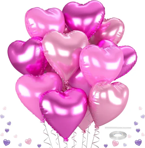 Vista 23 de Globos de corazón morado, 12 globos de aluminio iridiscentes de 18 pulgadas Púrpura iridiscente
