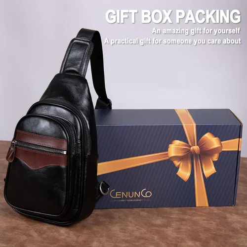 Vista 2 de Bolso bandolera de cuero genuino para hombres y mujeres, bolso de hombro cruzado, mochila de pecho, bolso de mano casual