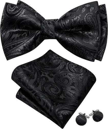 Vista 53 de Barry.Wang Pajarita de Rayas Paisley para Hombre de Seda Preatada Pañuelo de Bolsillo Gemelos Juego Formal Boda Fiesta Graduación