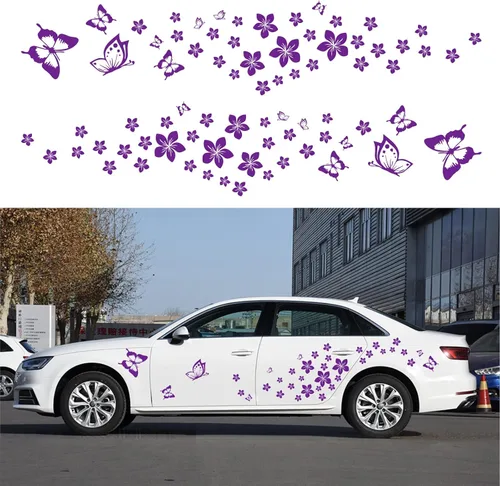 Vista 10 de Calcomanía de coche con diseño de mariposa y flores, divertida pegatina DIY impermeable para puerta, capó, parachoques, ventanas de coche