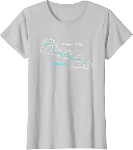 Vista 49 de Route Map of The Oregon National Historic Trail T-Shirt Asphalt Grey