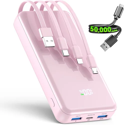 Vista 8 de YILANS Cargador portátil 50000mAh, banco de energía de 22.5W con 4 cables Azur