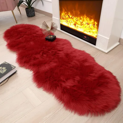 Vista 34 de Alfombra de piel sintética de 2 x 6 pies, color beige, lavable a máquina, súper suave, esponjosa, alfombra de piel de oveja mullida para dormitorio