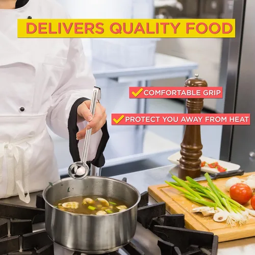 Vista 4 de Fit Meal Prep [Paquete de 2] Cucharón de sopa de acero inoxidable de 2 onzas, espátula de salsa de una pieza con asas de gancho, cuchara de servir