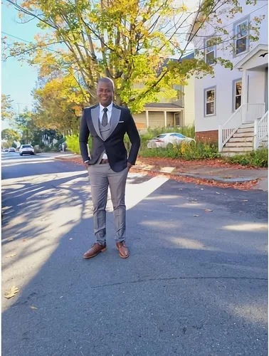 Vista 7 de Wangyue Traje de 3 piezas para hombre, traje ajustado para boda, graduación, esmoquin, trajes formales de negocios, blazer, chaleco y pantalones