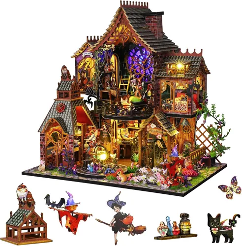 Vista 7 de Plustopoy Kit de Casa en Miniatura DIY, Kit de Construcción de Mini Casa con Luz LED, Casa de Muñecas en Miniatura DIY con Muebles, Kit de Rincón
