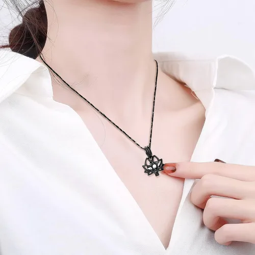 Vista 5 de Imrsanl Joyería de cremación para cenizas – Collar con colgante de cenizas de flor de loto con mini urna de recuerdo, joyería conmemorativa