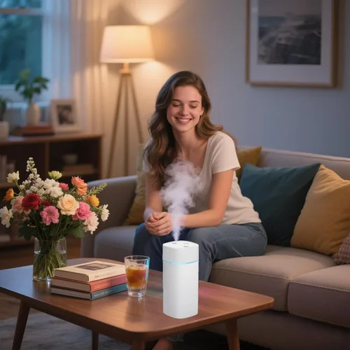 Vista 4 de Mini humidificadores portátiles JORMEY - Humidificador silencioso de niebla fría con anillo LED suave, humidificador de escritorio de 21.1 fl oz