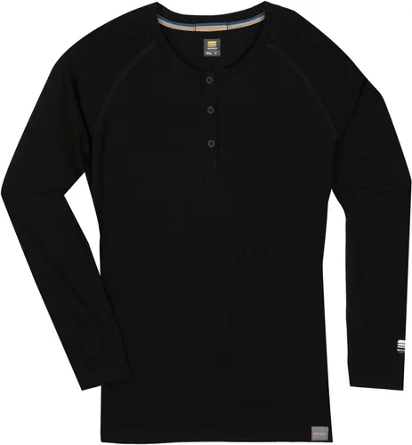 Vista 5 de MERIWOOL Camiseta térmica de lana merino ligera de manga larga Henley para mujer Negro