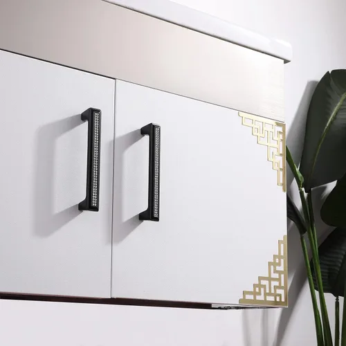 Vista 7 de LANC Tiradores de gabinete de cristal negro para cocina y baño, manijas de gabinete para dormitorio, pomo de gabinete negro mate brillante