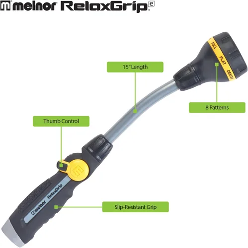 Vista 8 de Melnor 65172AMZ Relax Grip 8 Patrones Varita de 15" con adaptador